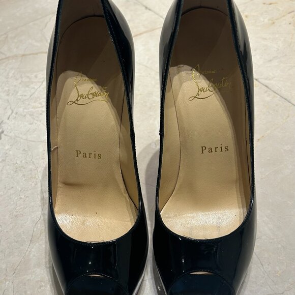 Christian Louboutin Black Patent Leather Peep Toe High Heels Size 7 - Picture 4 of 5